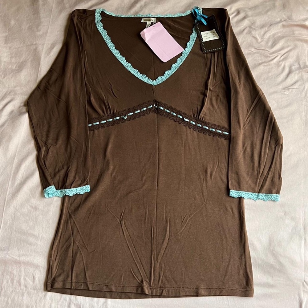 VINTAGE Y2K PJ SALVAGE PAJAMA TOP 🤎💙